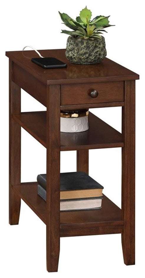 American Heritage One-Drawer End Table w/Charging Station in Espresso Wood