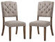 Set of 2 Linen Upholstered Side Chair, Cream/Weathered Oak Finish