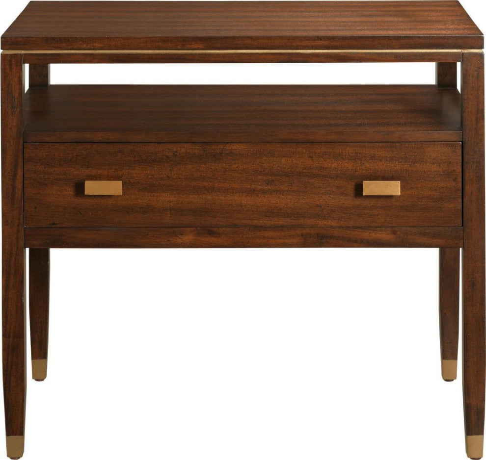 Side Table Port Eliot Open Cubby Shelf 1-Drawer Mahogany Copper Sleek