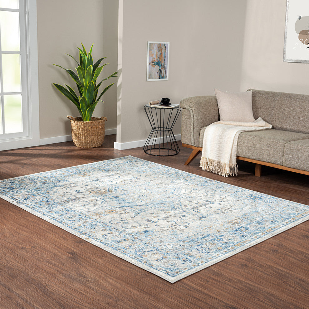 Frances Medallion Woven Area Rug/Runner, Blue, Blue, 5' x 7'