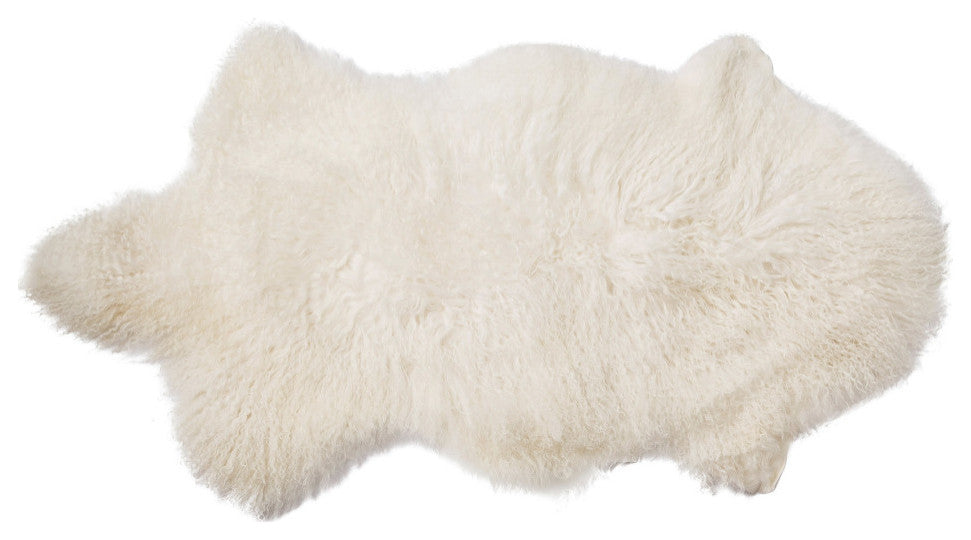 White Natural Mongolian Lamb Fur Rug