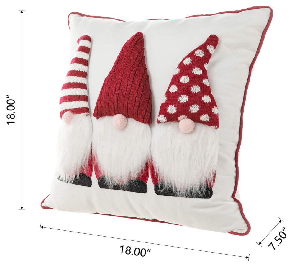 18"Lx18"W 3D Heavy Knitted Gnome Pillow