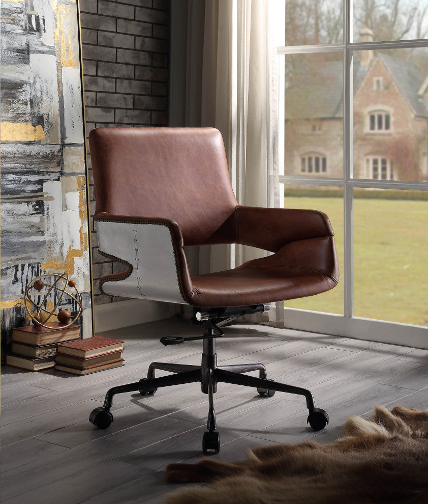ACME Kamau Executive Office Chair With Lift, Vintage Cocoa Top Grain Leather