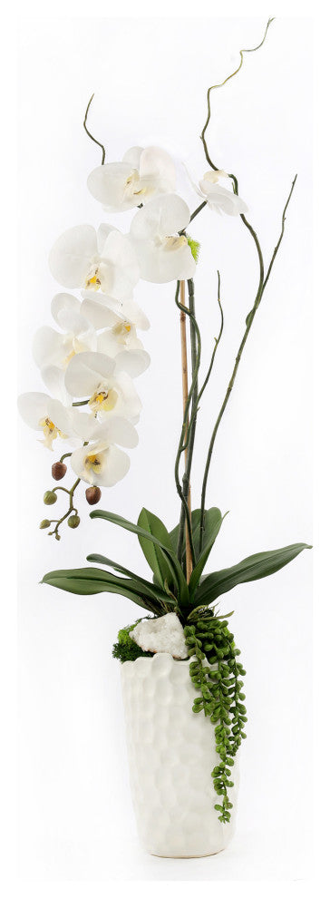 Tall Real Touch White Orchid Arrangement in White Vase