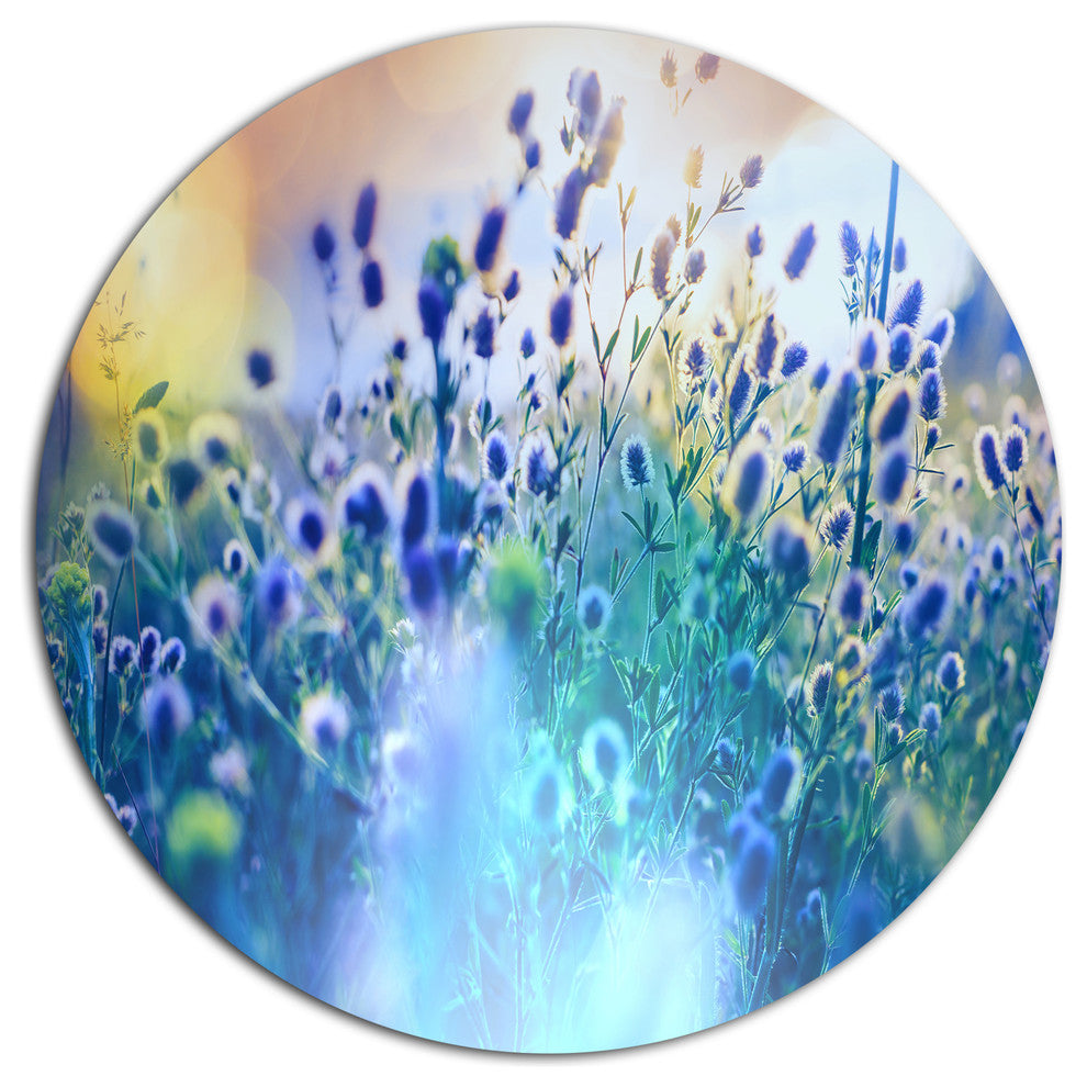 Blue Summer Flowers On Meadow, Floral Round Wall Art, 23"