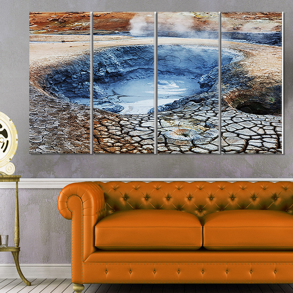 Beautiful Fumarole Field in Iceland, Landscape Canvas Art, 48"x28", 4 Panels