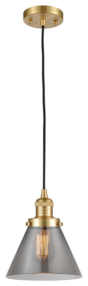 Large Cone 1 Light Mini Pendant, Satin Gold, Plated Smoke