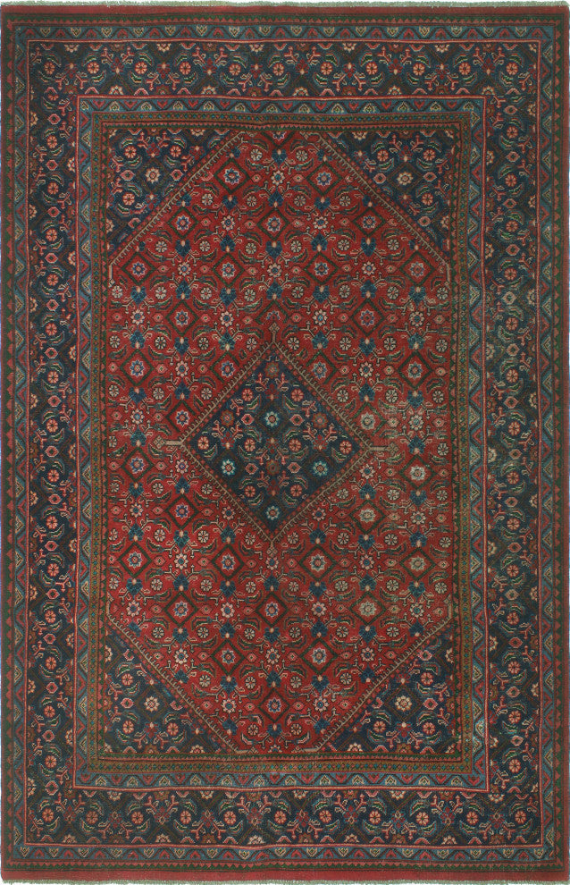 Fine Vintage Distressed Ama Red/Navy Rug, 6'7x10'4