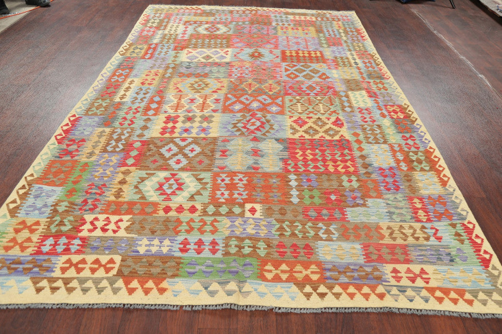 Hand-Woven Kilim Oriental Southwestern Traditional Turkish Area Rug, 9'9"x6'6