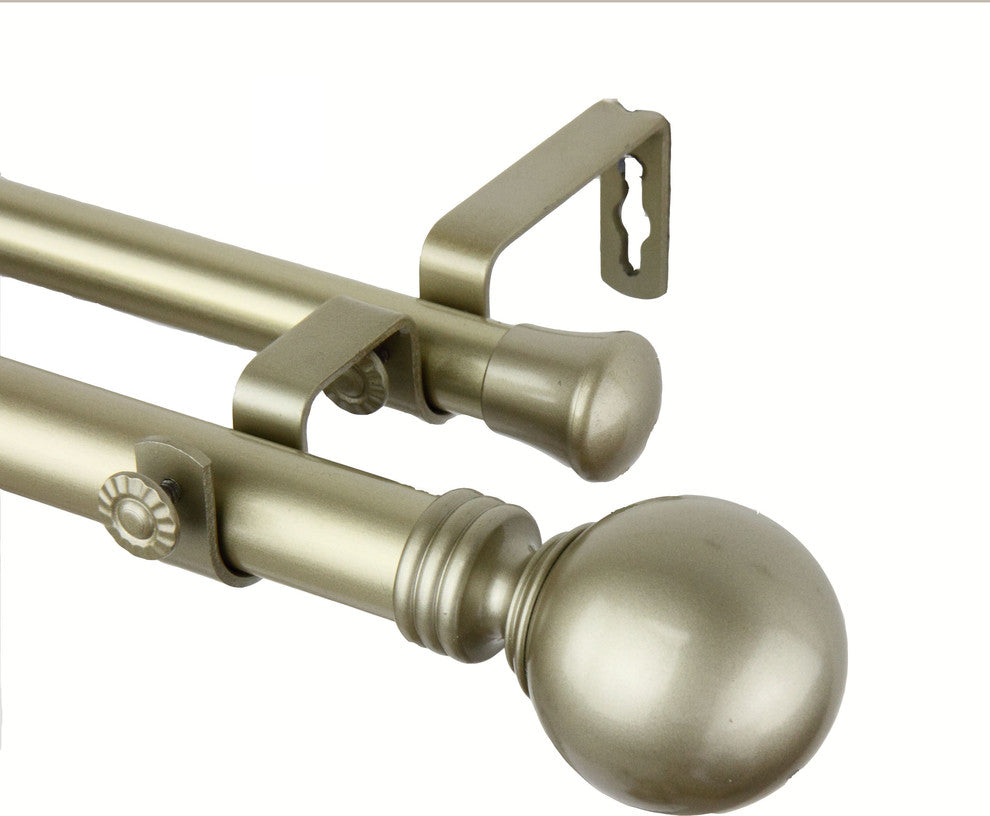 Globe Double Curtain Rod, Light Gold, 160-240"