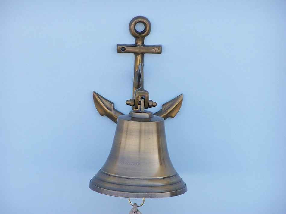 Antique Brass Hanging Anchor Bell 10'' Brass Bell Decorative Anchor
