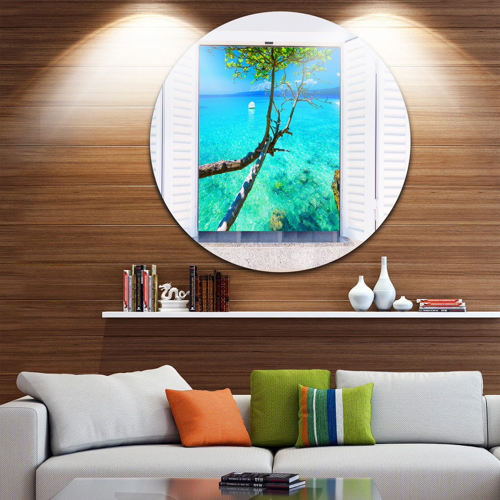 Open Window To Gorgeous Seashore, Seascape Round Metal Wall Art, 11"