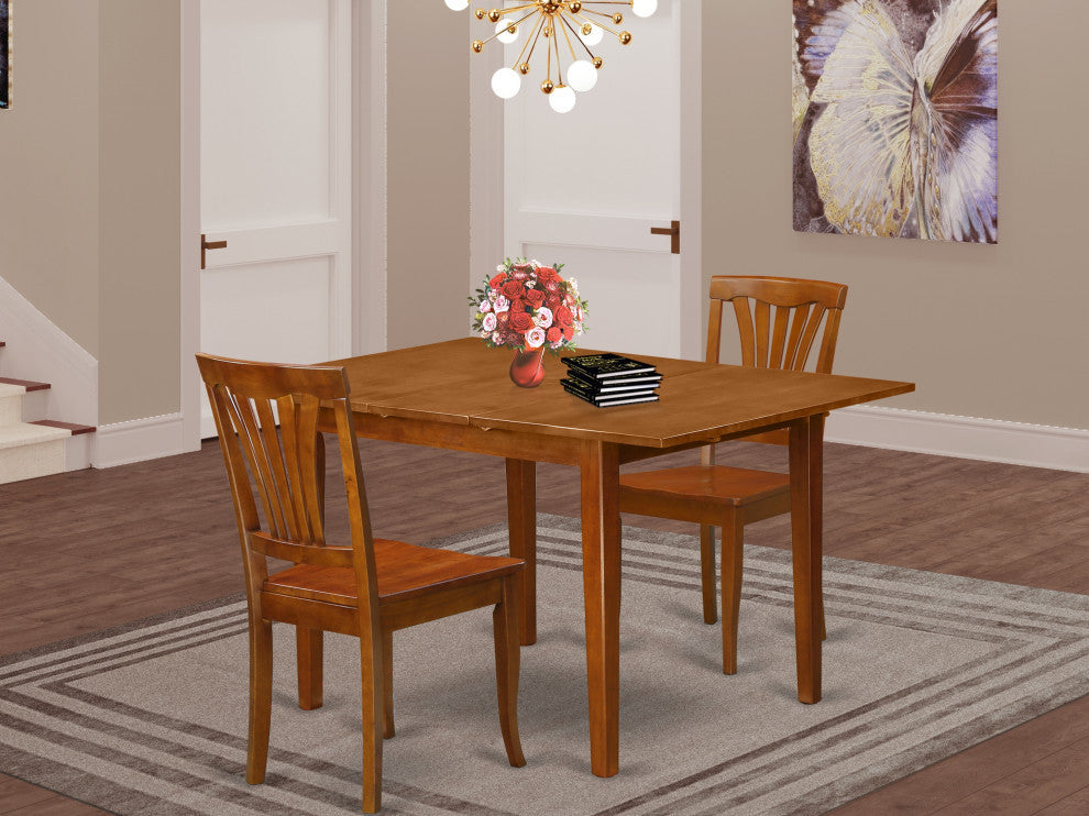3 Pc Milan Kitchen Table Offering Leaf, 2 Wood Kitchen Chairs, Saddle Brown