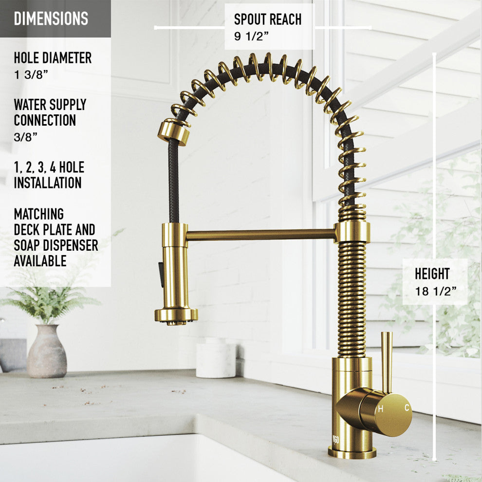 VIGO Edison 19" H Single Handle Pull-Down Sprayer Kitchen Faucet, Matte Brushed Gold, No Sensor, Without Extras