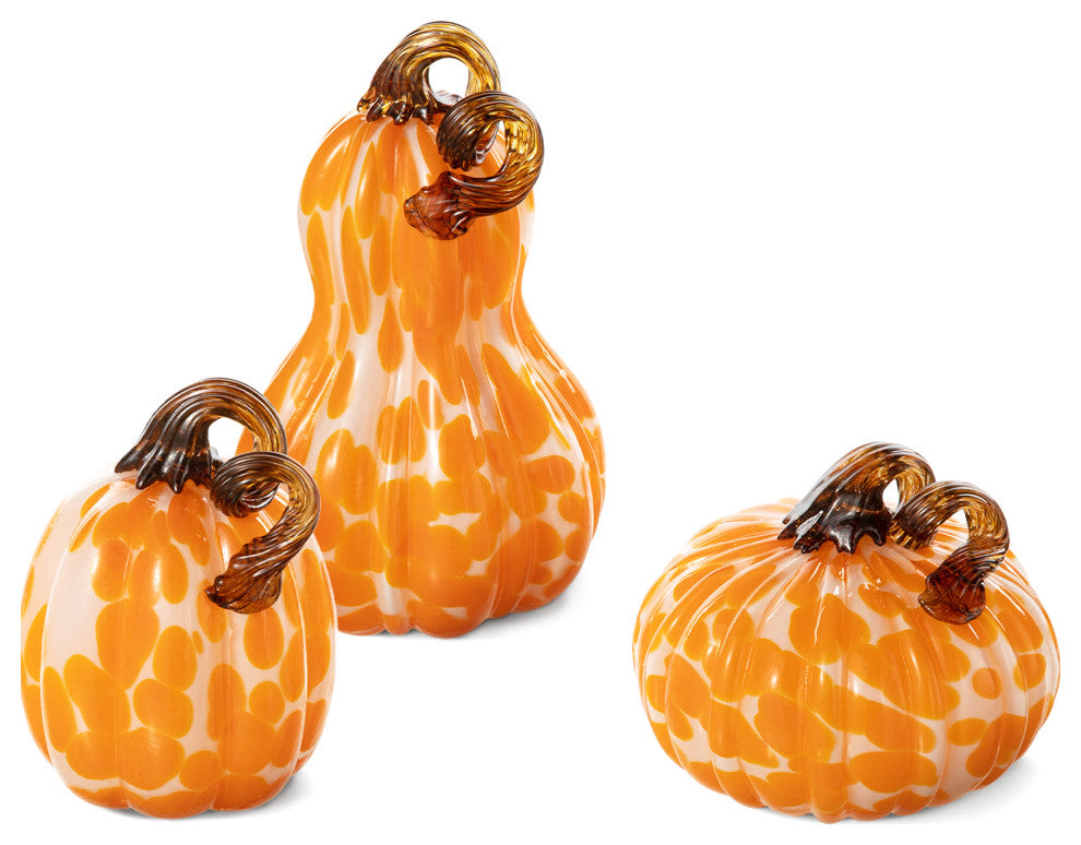 3-Piece Set Orange Glass Pumpkin & Gourd