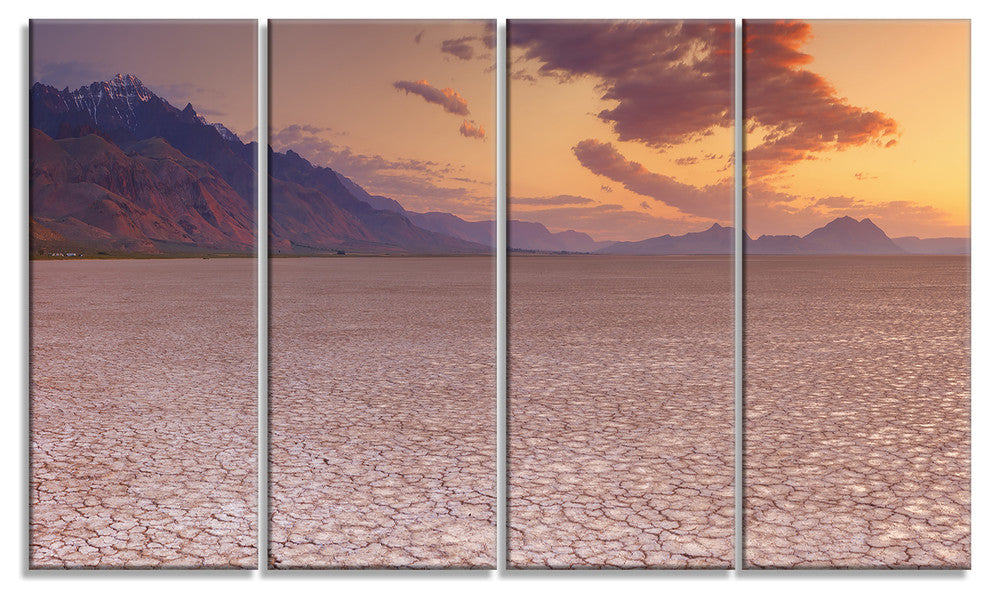 Cracked Earth in Alvord Desert, Landscape Canvas Art Print, 48"x28", 4 Panels