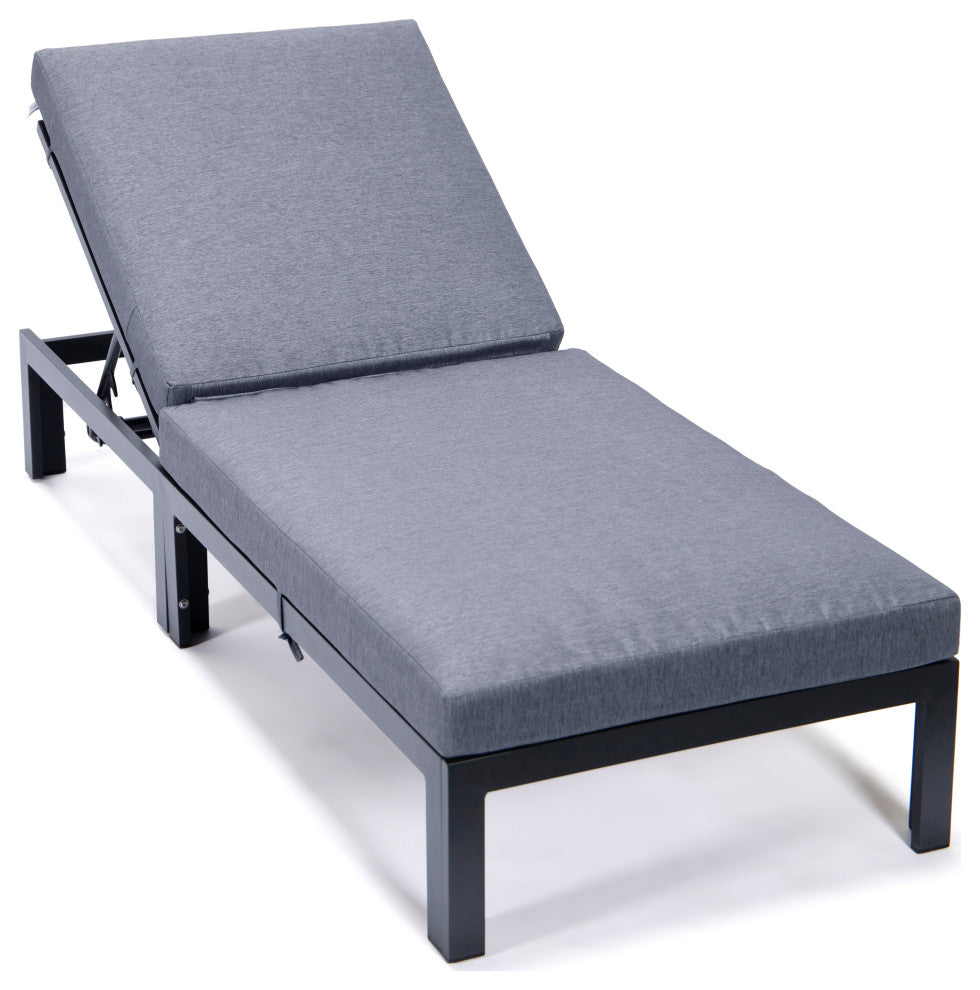 LeisureMod Chelsea Aluminum Patio Chasie Lounge Chair With Cushions, Blue