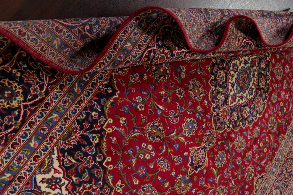 Consigned, Kashan Hand-Knotted Oriental Traditional Persian Area Rug, Red, 8x12