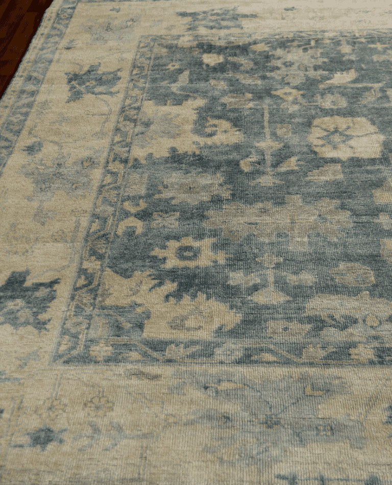 Tirana Antique-Style Woven Oushak Rug, Blue and Ivory, 4''x6''