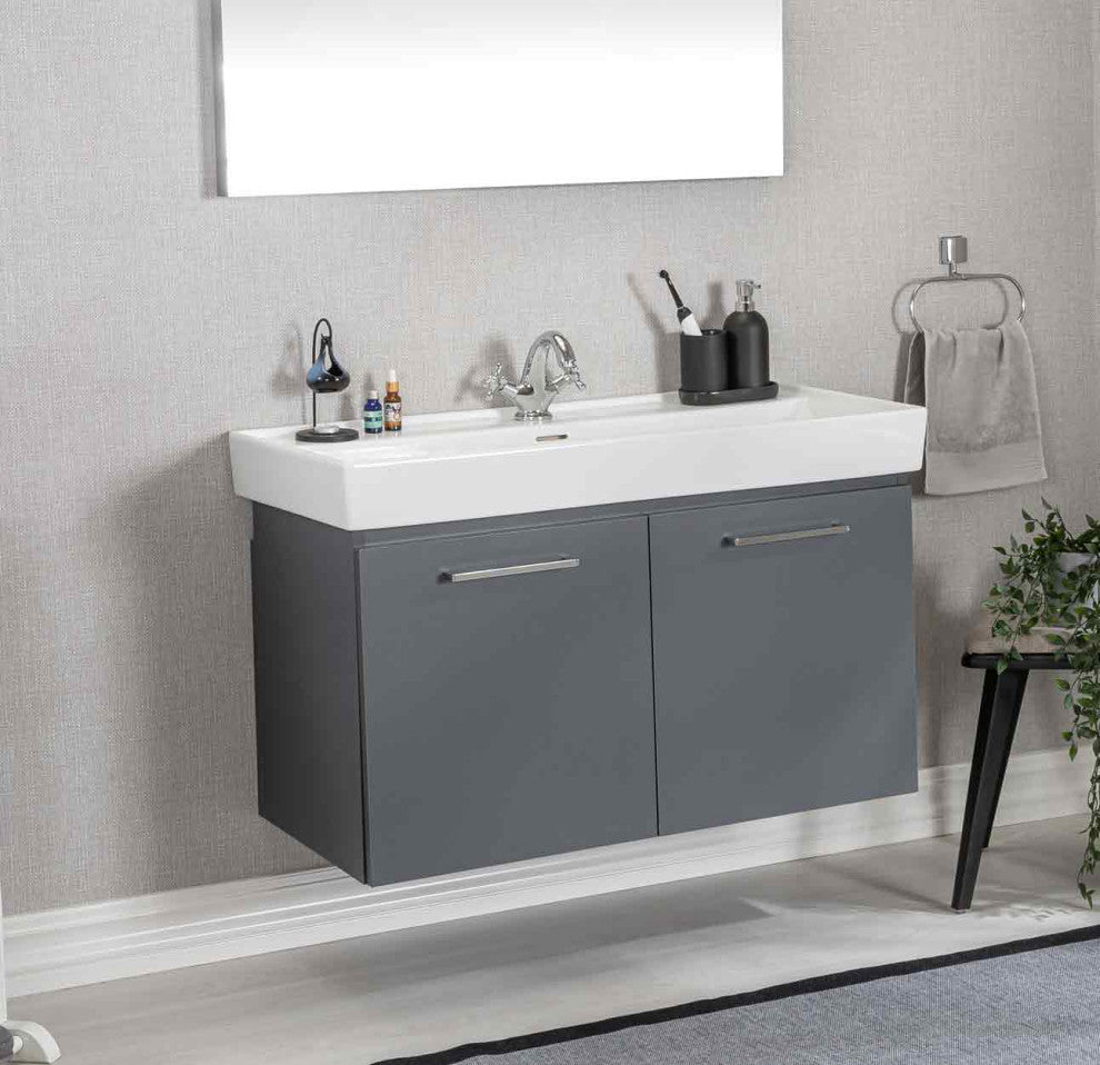 Vita Collection Gray Bathroom Vanity With Sink, Mirror, Countertop, 40
