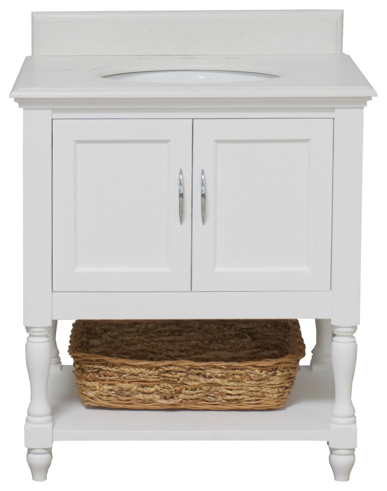 Beverly 30" Bathroom Vanity, White, Quartz