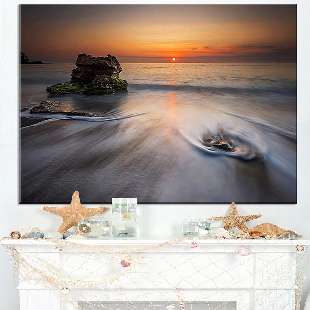 "Stormy Sea With Rushing White Waves" Beach Canvas Wall Art, 40"x20"