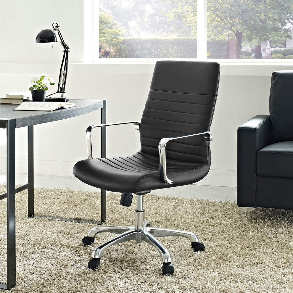 Modern Contemporary Office Chair, Black Faux Leather