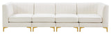 Alina Velvet Upholstered 4-Piece Modular Sofa, Cream