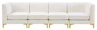 Alina Velvet Upholstered 4-Piece Modular Sofa, Cream