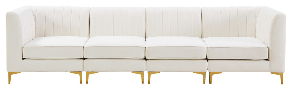 Alina Velvet Upholstered 4-Piece Modular Sofa, Cream