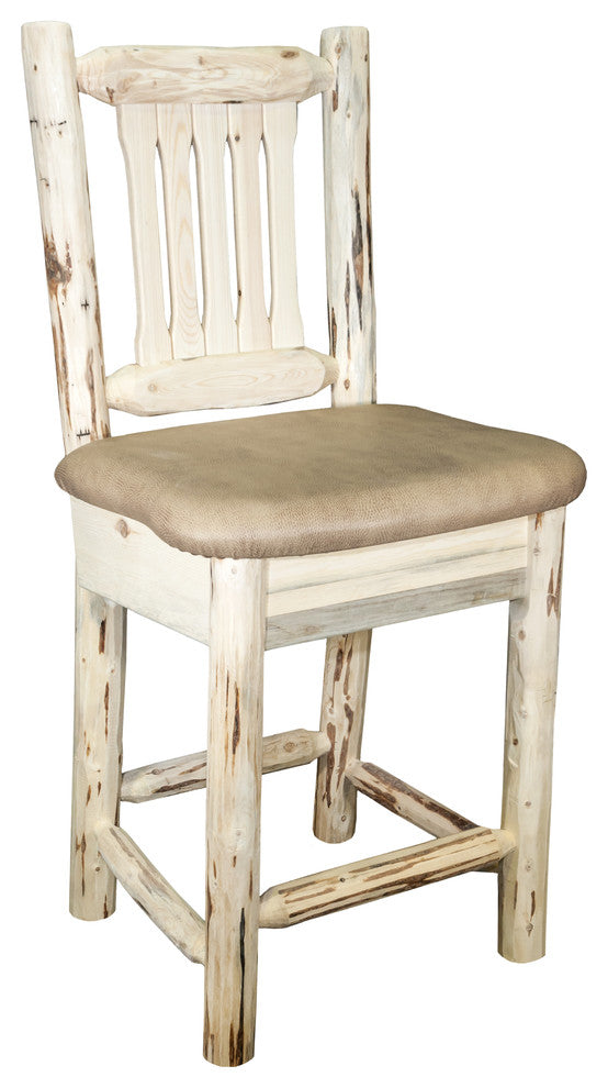 Montana Counter Height Bar Stool With Back, Buckskin Upholstery, Ready to Finish