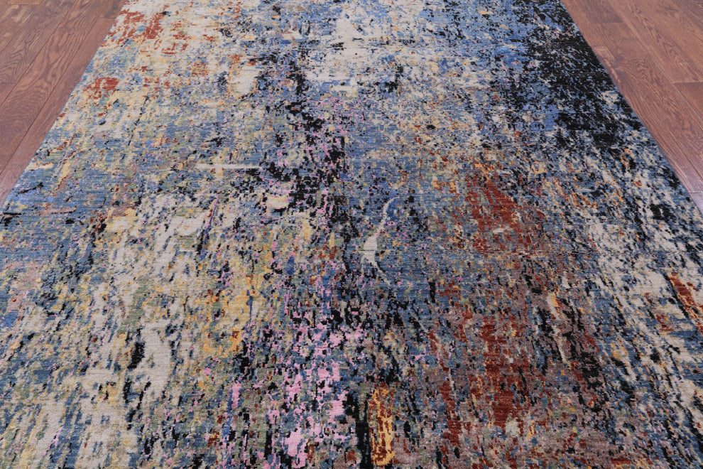 5' 10" X 8' 11" Modern Wool and Silk Hand-Knotted Rug Q7184
