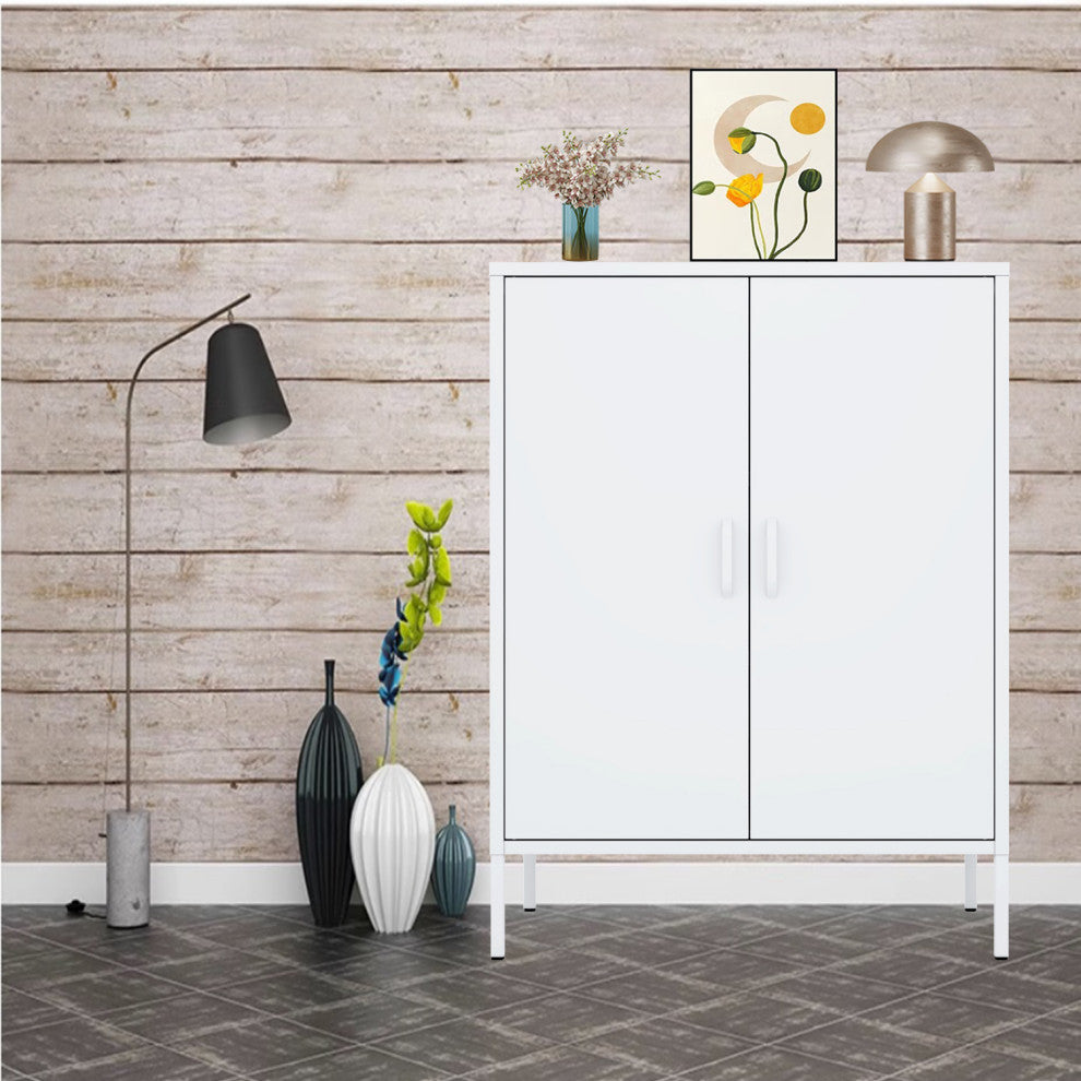 Storage Cabinet Metal Locker With Adjustable Shelves White