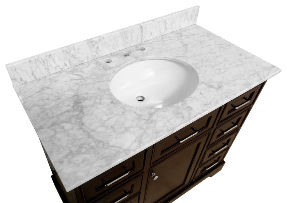 Aria 42" Bathroom Vanity, Chocolate, Carrara Marble