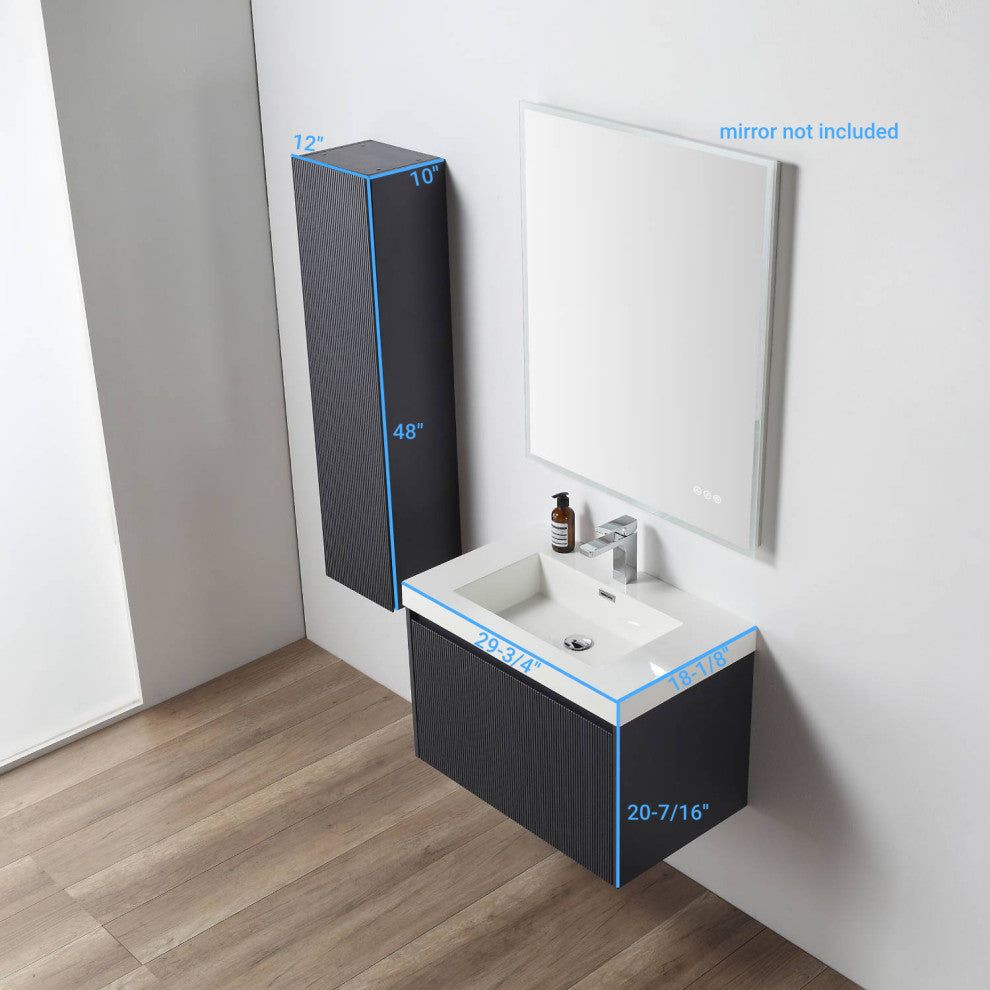 Floating Bathroom Vanity with Sink, Wall Mounted Vanity, Blue, 30" W/ Sink, Side Cabinet