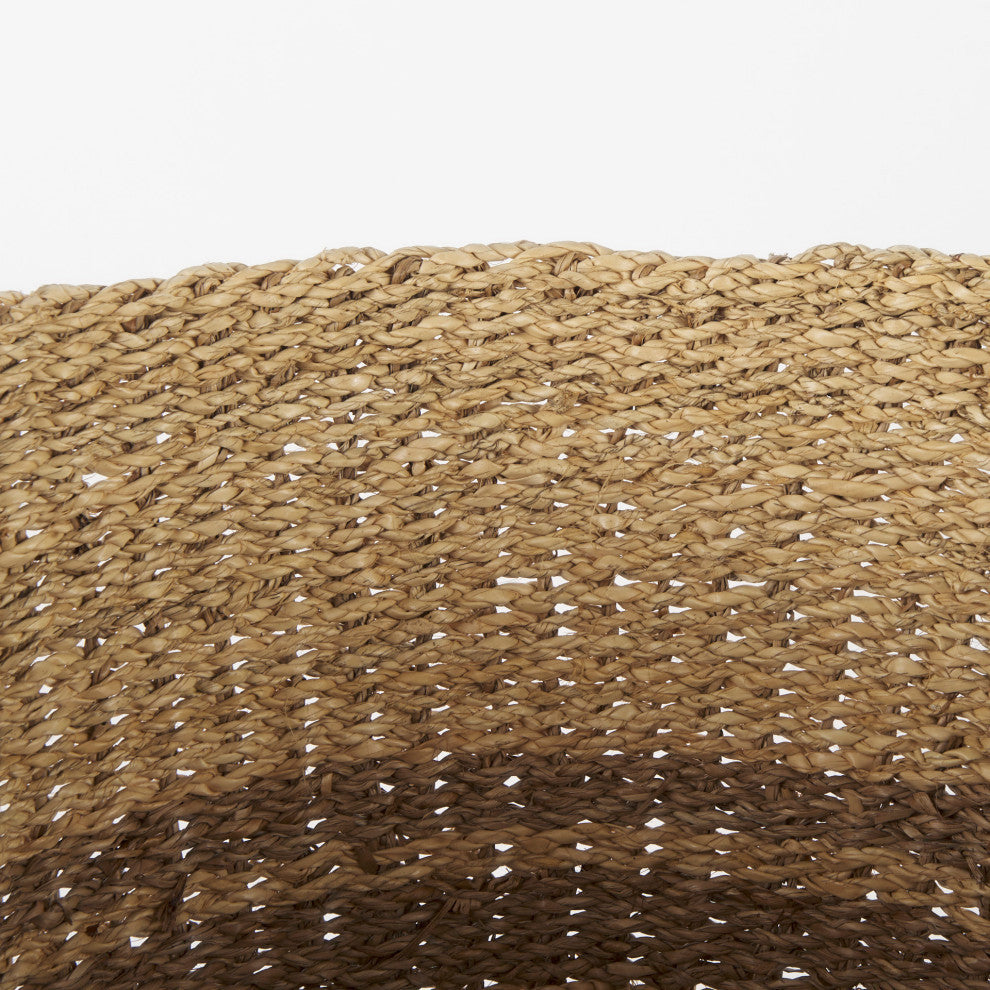 Vance Light Brown Palm Leaf and Seagrass Round Basket With Handles, 2-Piece Set