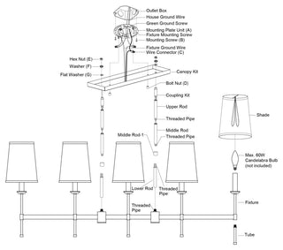 Vaxcel Lighting H0289 Camden 5 Light 46"W Linear Chandelier - Matte Black
