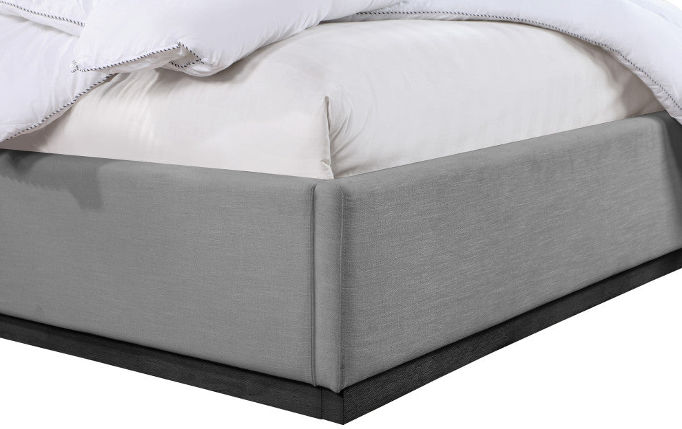 Alfie Linen Textured Fabric Upholstered Bed, Gray, Queen