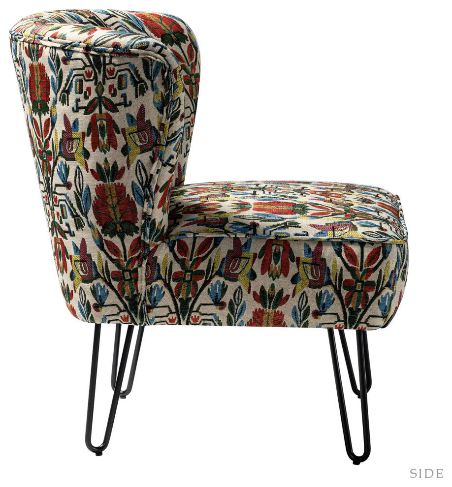 Tufted Side Chair With Metal Legs, Floral