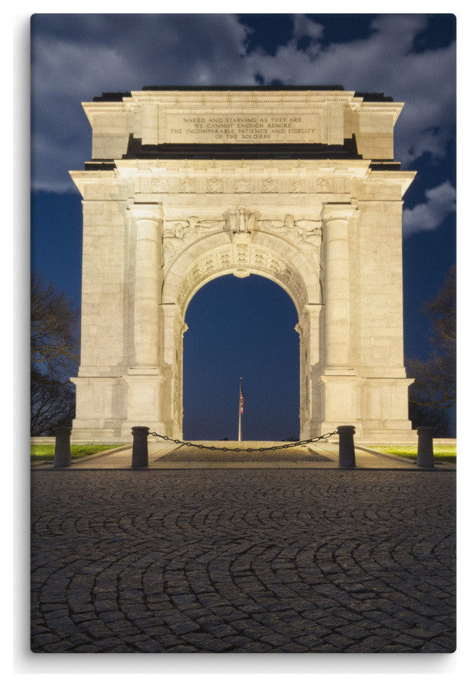 Night Photo at Valley Forge Arch Night Photo Canvas Wall Art Print, 24" X 36"