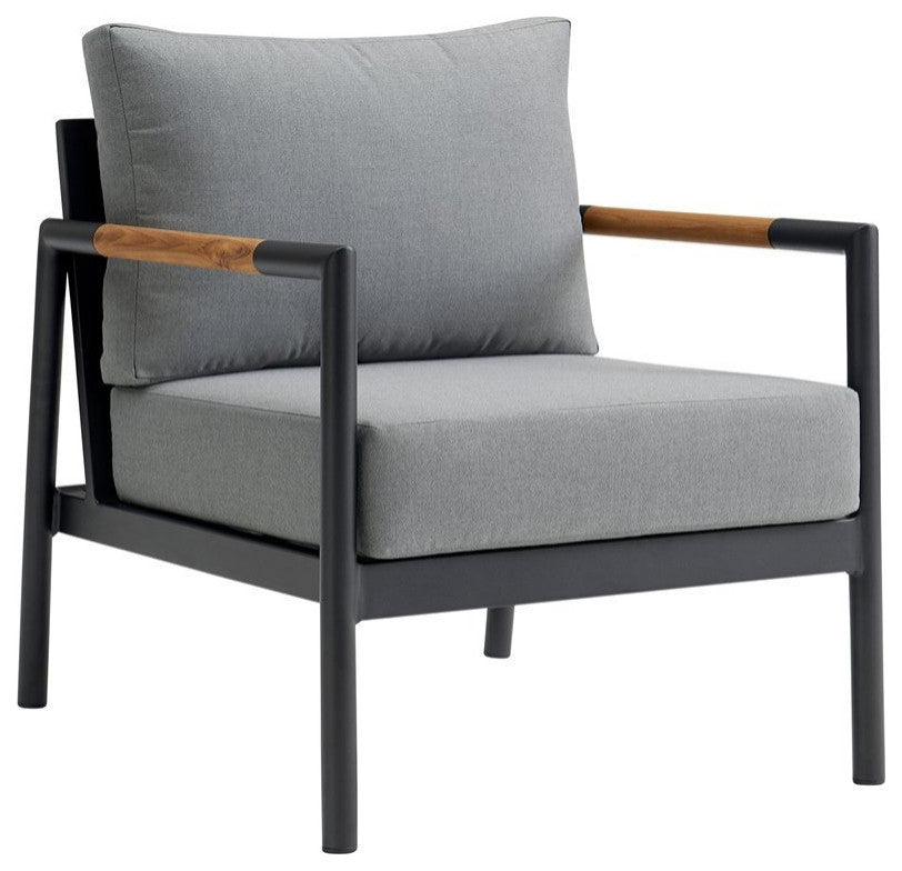 Crown 4-Piece Black Aluminum and Teak Outdoor Seating Set