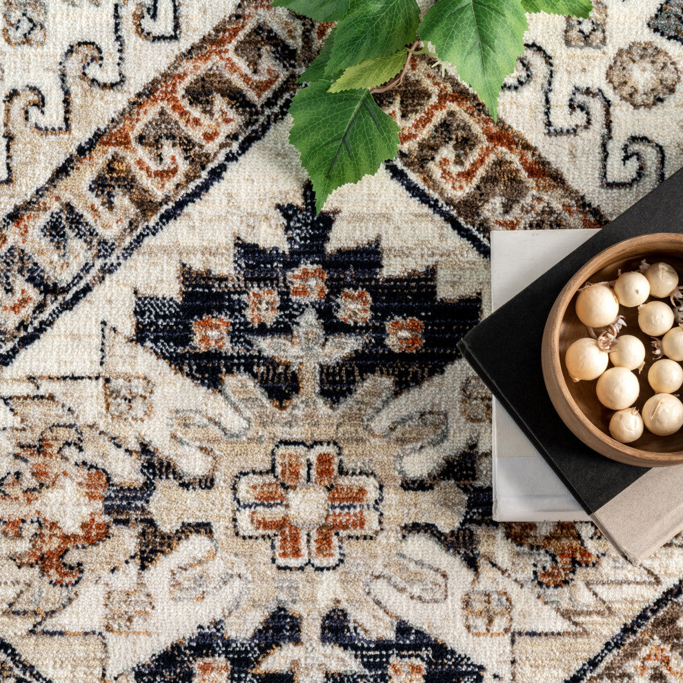 Nuloom Vanesa Distressed Traditional Medallion Bordered Area Rug, Rust 5'x8'