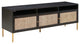 Cane TV Stand, Wood Wicker Modern Media Storage Console, Black