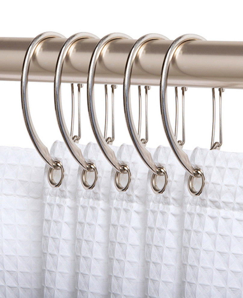 Utopia Alley Shower Hooks - Shower Curtain Rings for Bathroom, Set of 12, Brushed Nickel