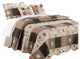 Benzara BM102056 4 Piece Twin Quilt Set, Floral Print/Scalloped Edges, Brown