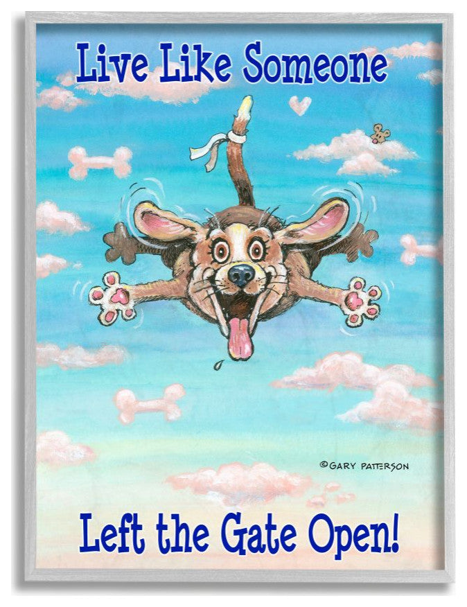 Stupell Industries Gate Open Funny Cartoon Pet Dog Design, 11"x14", Gray Framed