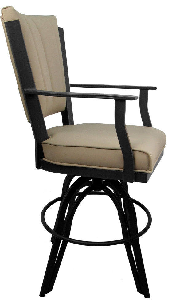 Leather Swivel Tilt Metal Bar Stool - Montana on A-Base, Tan Leather on Grey, 26"