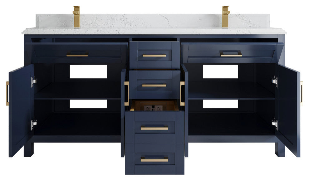 Cambridge 72 Double Sink Bath Vanity in Hale Navy Blue 1.5" Empira Quartz