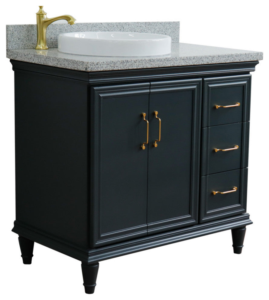 37" Single Vanity, Dark Gray Finish With Gray Granite