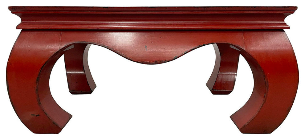 Consigned Vintage Chinese Red Lacquered Ming Dynasty Style Coffee Table